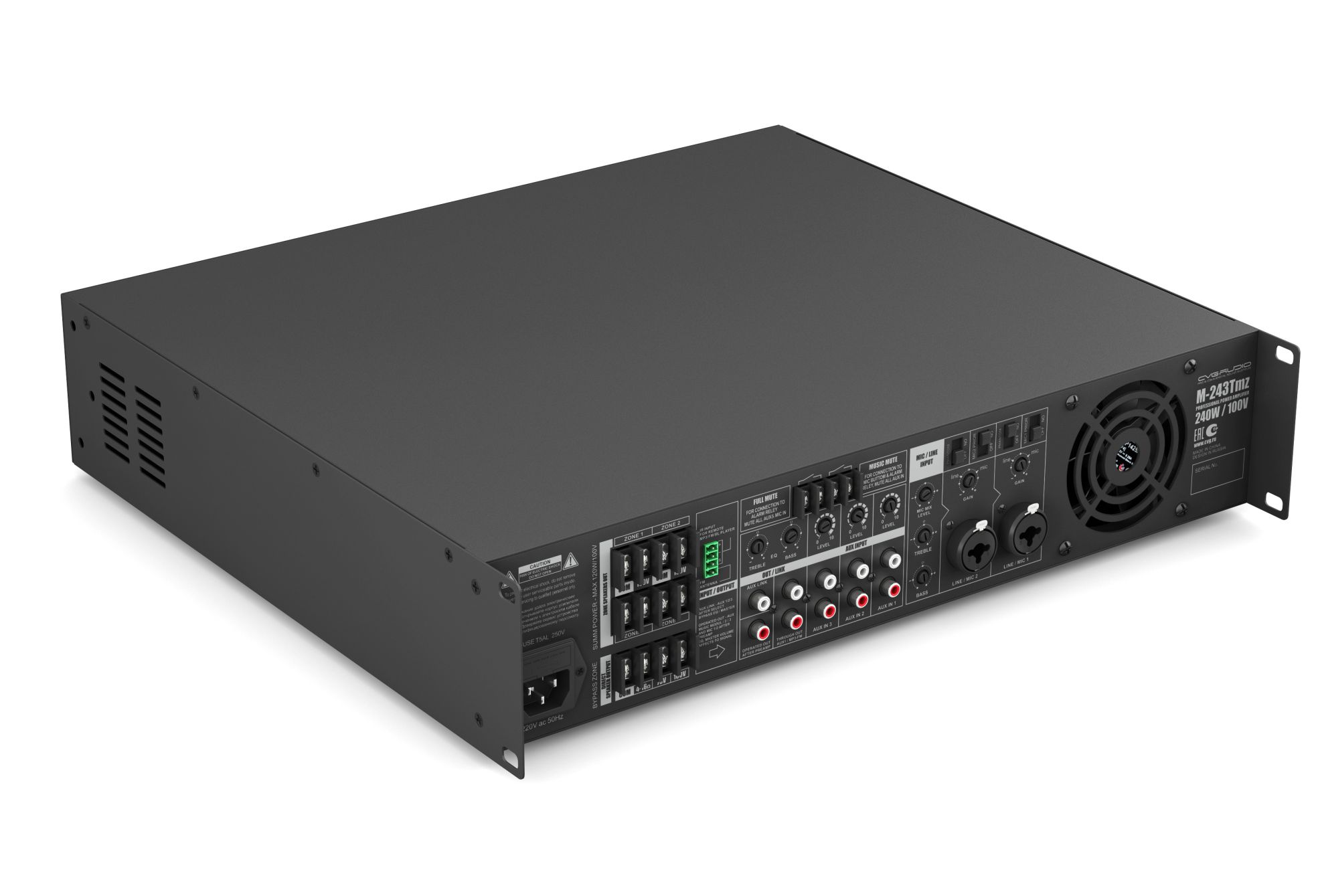 Трансляционный 4-х зонный микшер-усилитель CVGaudio M-243Tmz для систем Public Address